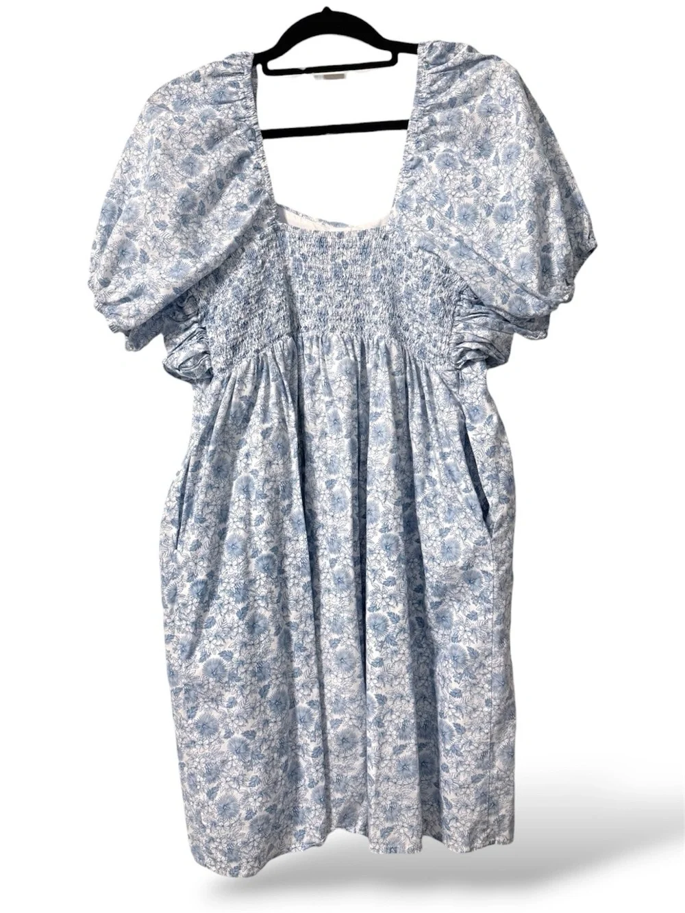 Arula Blue Floral Puff Sleeve Smocked Babydoll Dress XL - Picture 2 of 7